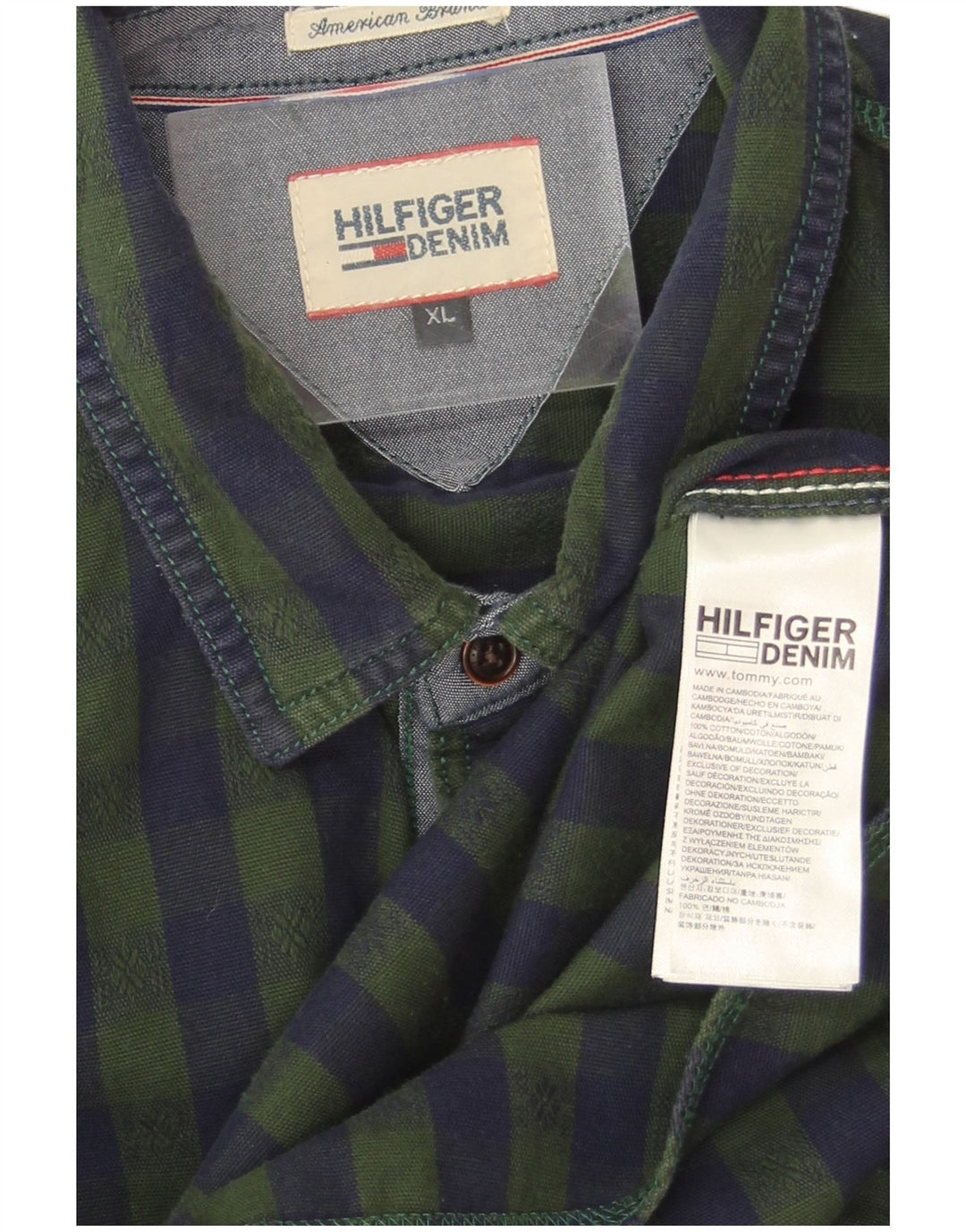 Tommy Hilfiger Mens Shirt XL Green Gingham Cotton