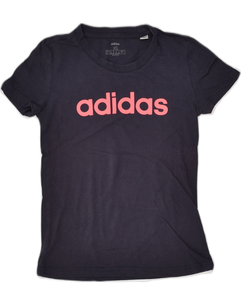 ADIDAS Womens Graphic T-Shirt Top UK 6 XS Navy Blue Cotton | Vintage Adidas | Thrift | Second-Hand Adidas | Used Clothing | Messina Hembry 