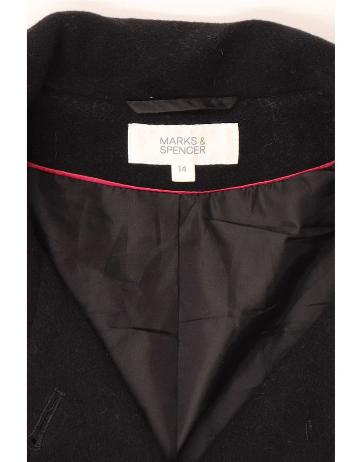 Marks & Spencer Womens 3/4 Sleeve Bomber Jacket UK 14 Large Black New Wool