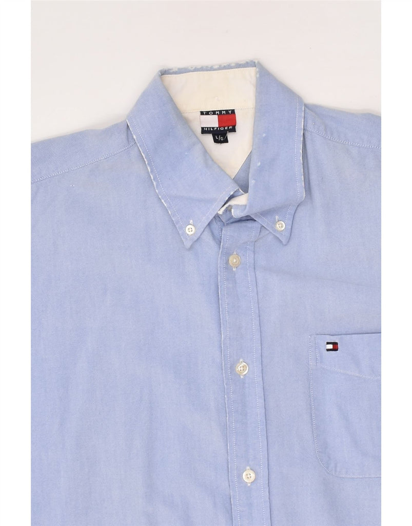 TOMMY HILFIGER Mens Short Sleeve Shirt Large Blue Cotton | Vintage Tommy Hilfiger | Thrift | Second-Hand Tommy Hilfiger | Used Clothing | Messina Hembry 