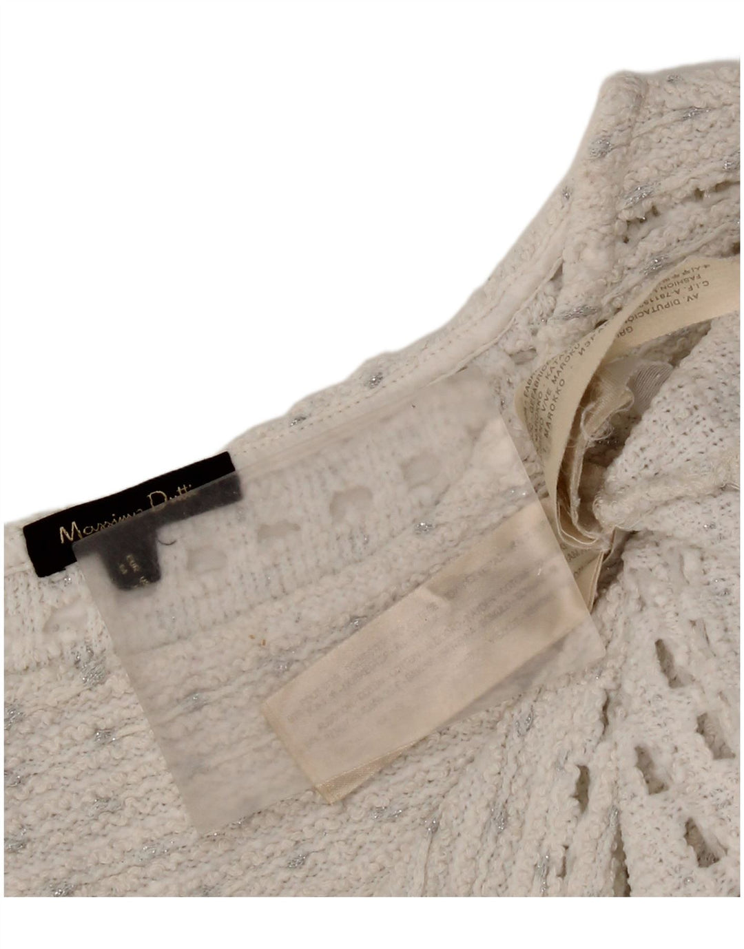Massimo Dutti Womens Crochet Boat Neck Jumper Sweater UK 14 Medium White