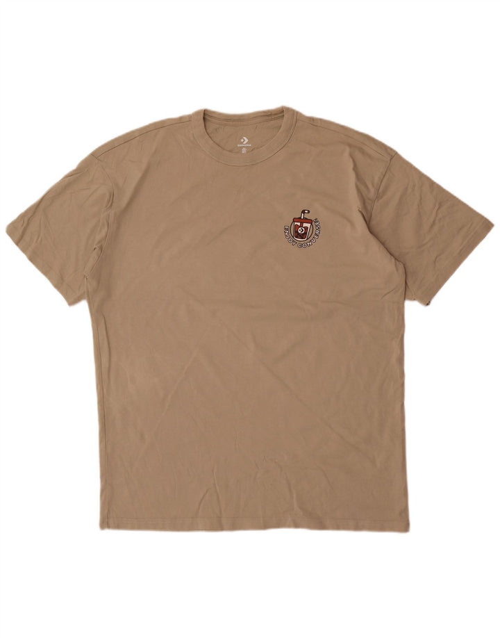 Converse Mens Graphic T-Shirt Top Large Beige Cotton