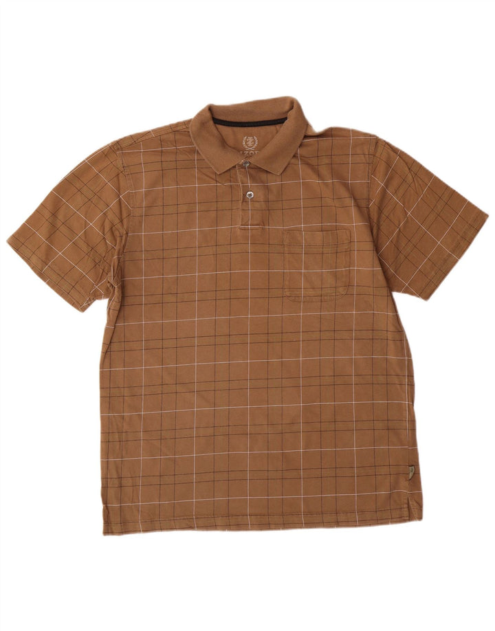 Izod Mens Polo Shirt Medium Brown Geometric Cotton