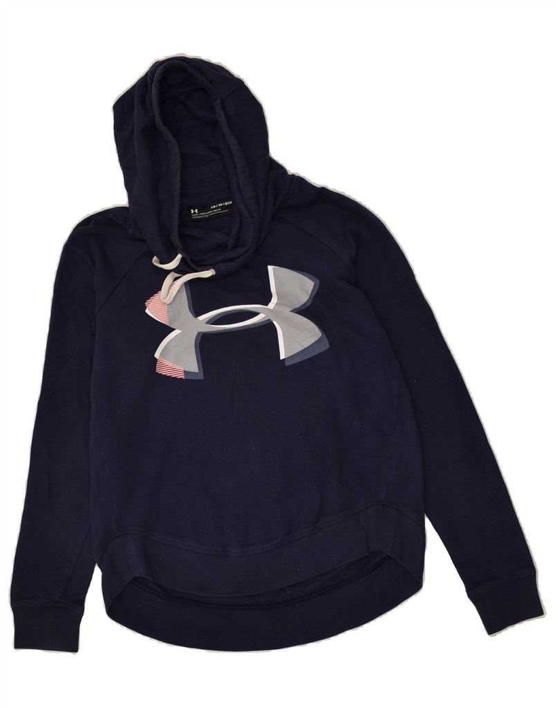 UNDER ARMOUR Womens Graphic Hoodie Jumper UK 6 XS Navy Blue Cotton | Vintage Under Armour | Thrift | Second-Hand Under Armour | Used Clothing | Messina Hembry 