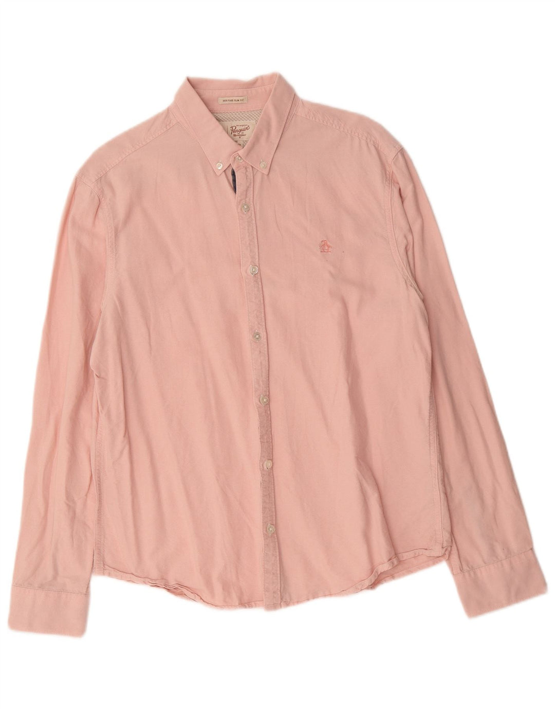 Penguin Mens Heritage Slim Fit Shirt Large Pink Cotton
