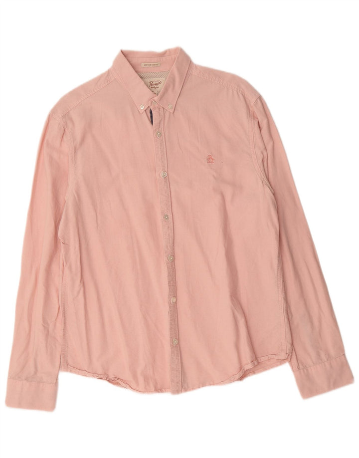 Penguin Mens Heritage Slim Fit Shirt Large Pink Cotton
