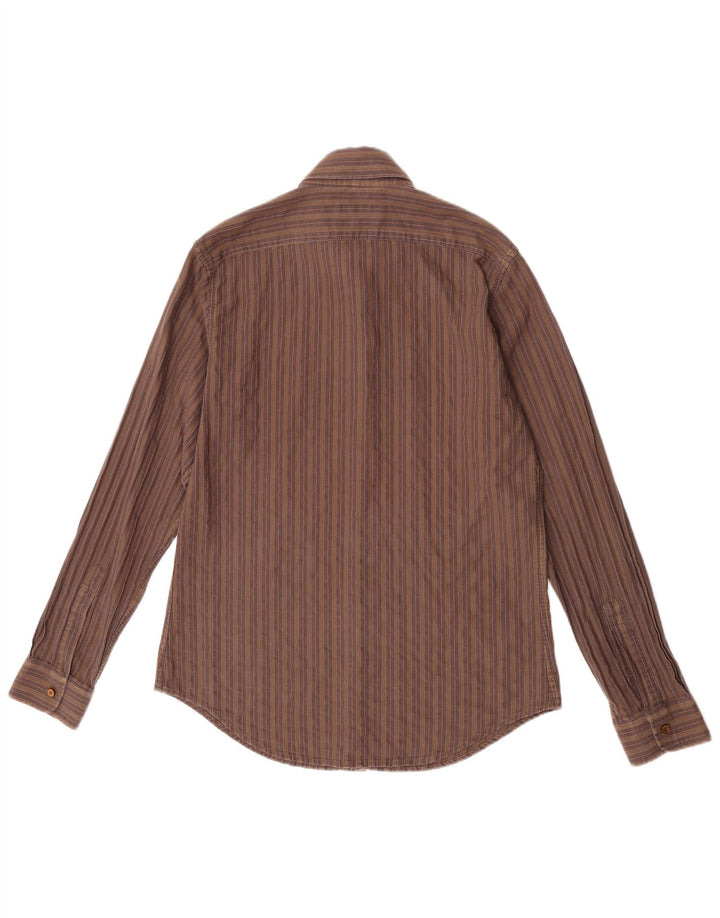 Armani Jeans Mens Shirt Medium Brown Striped Cotton