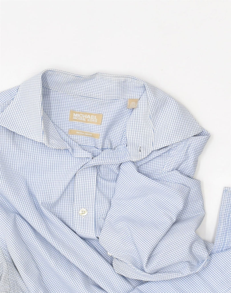 MICHAEL KORS Mens Regular Fit Shirt Size 15 1/5 Medium Blue Check Cotton | Vintage Michael Kors | Thrift | Second-Hand Michael Kors | Used Clothing | Messina Hembry 