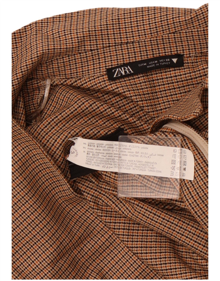 ZARA Womens Long Sleeve Crop Top UK 12 Medium Brown Houndstooth Polyester