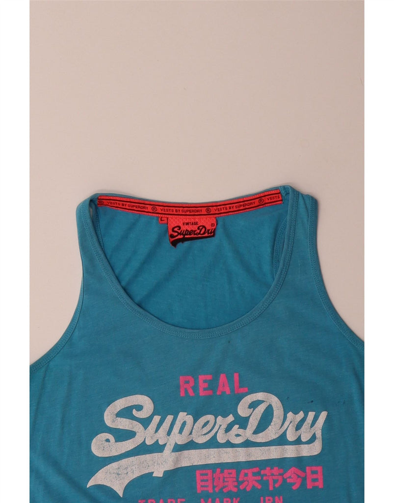SUPERDRY Womens Real Graphic Vest Top UK 14 Large Blue Tie Dye Vintage Superdry and Second-Hand Superdry from Messina Hembry 