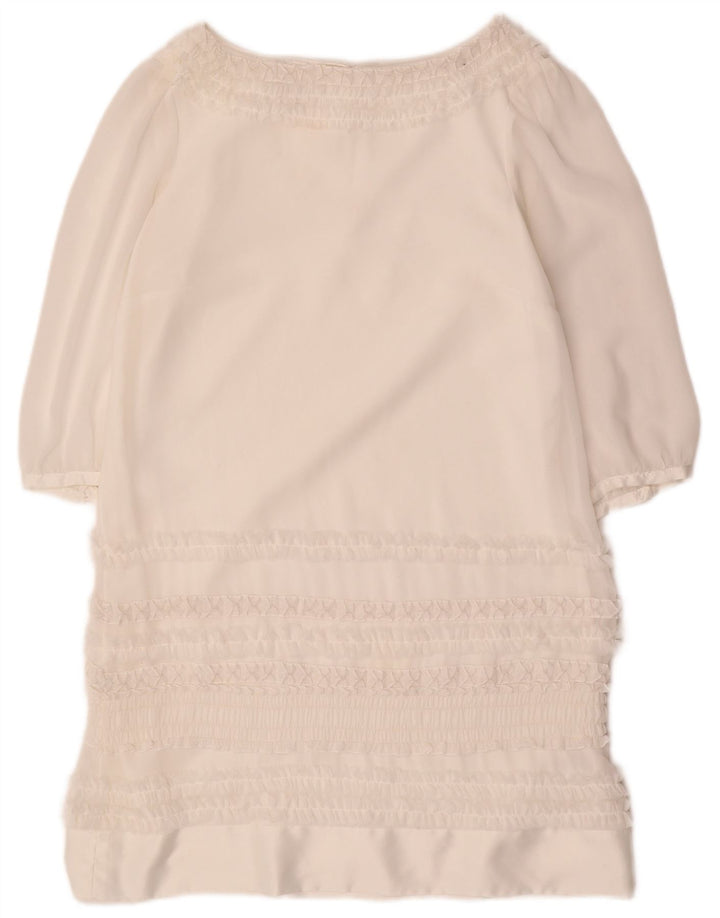 MONSOON Womens Ruffle 3/4 Sleeve Shift Dress UK 12 Medium Off White