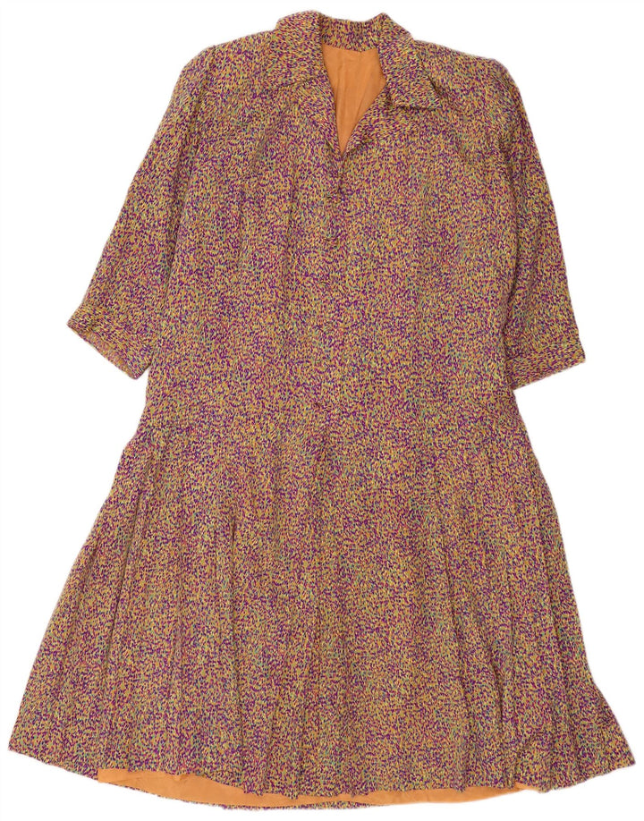 Vintage Womens 3/4 Sleeve A-Line Dress UK 14 Medium Multicoloured Retro