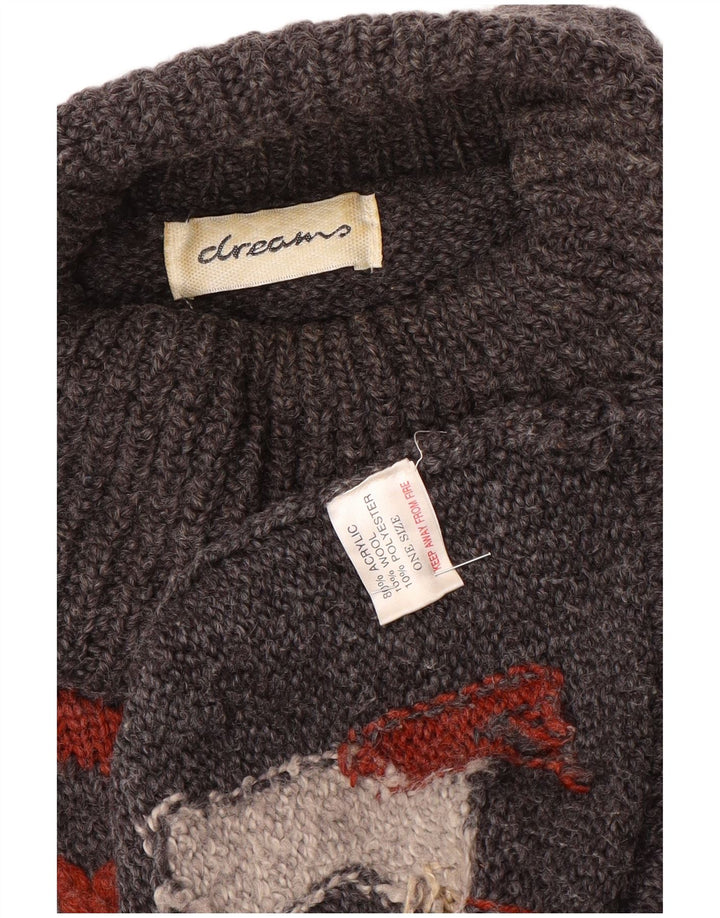 Vintage Mens Roll Neck Jumper Sweater One Size Grey Geometric Acrylic