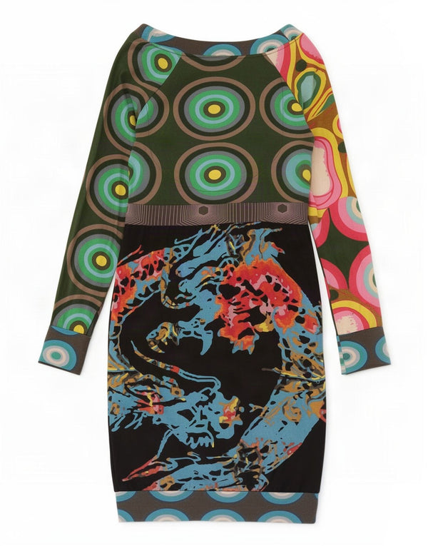 Desigual Womens Graphic Sheath Dress UK 10 Small Multicoloured Geometric