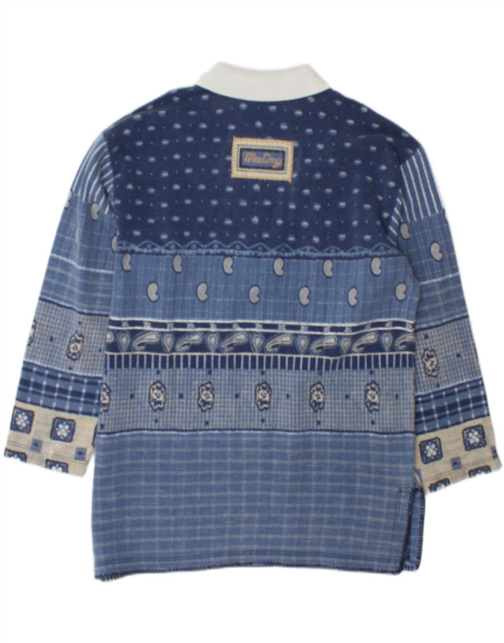 Meeting Mens Polo Neck Sweatshirt Jumper Medium Blue Patchwork