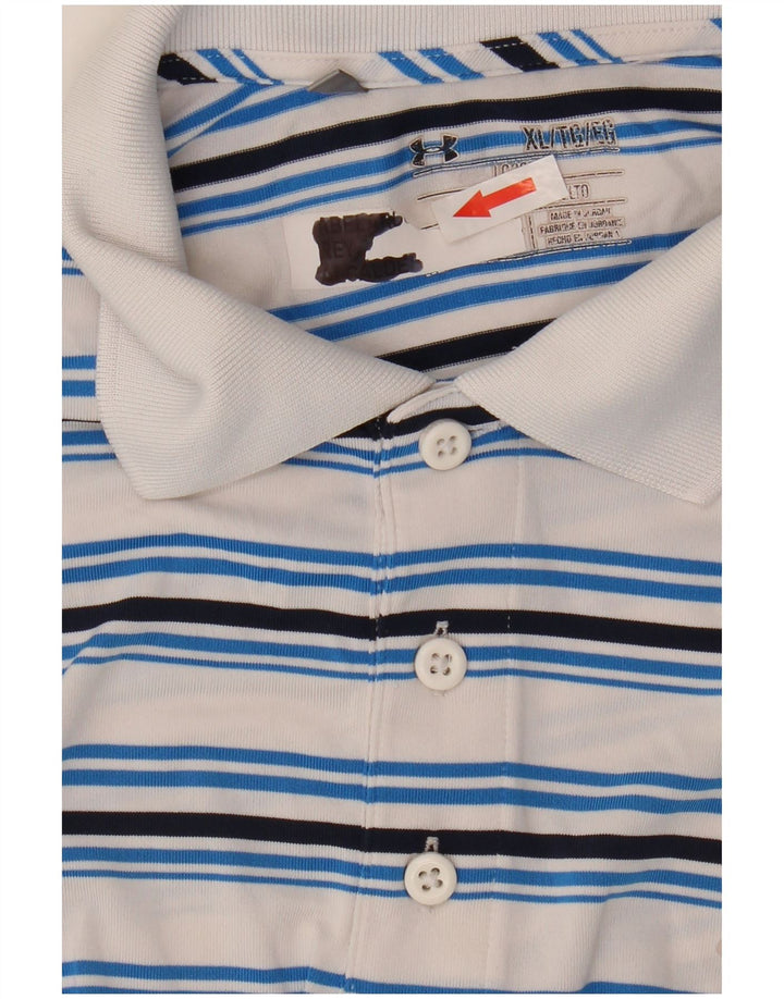 Under Armour Mens Polo Shirt XL White Striped Polyester