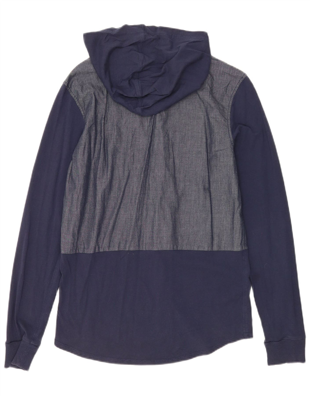 Benetton Mens Hooded Shirt Small Navy Blue Colourblock