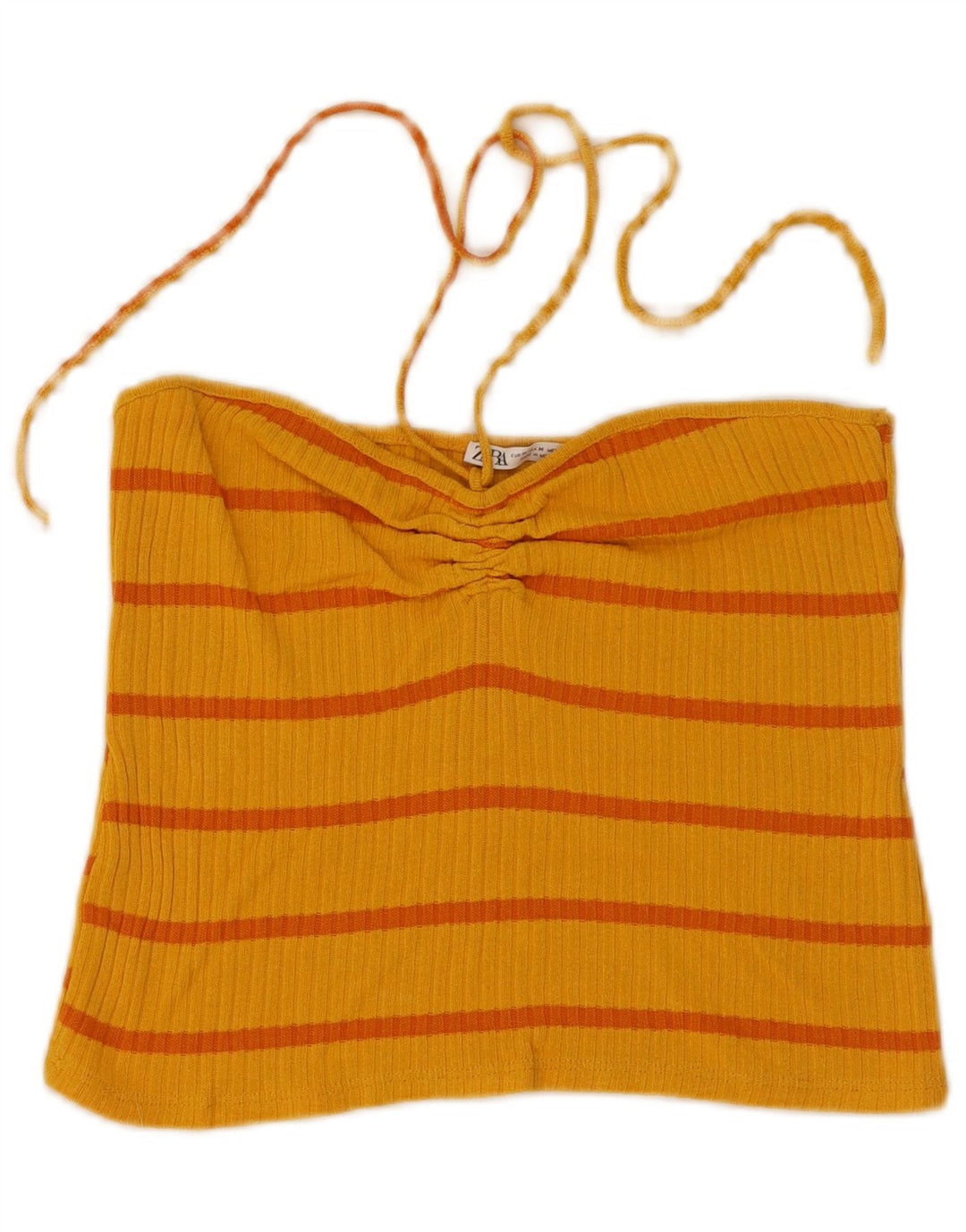 Zara Womens Crop Halter Top UK 12 Medium Yellow Striped