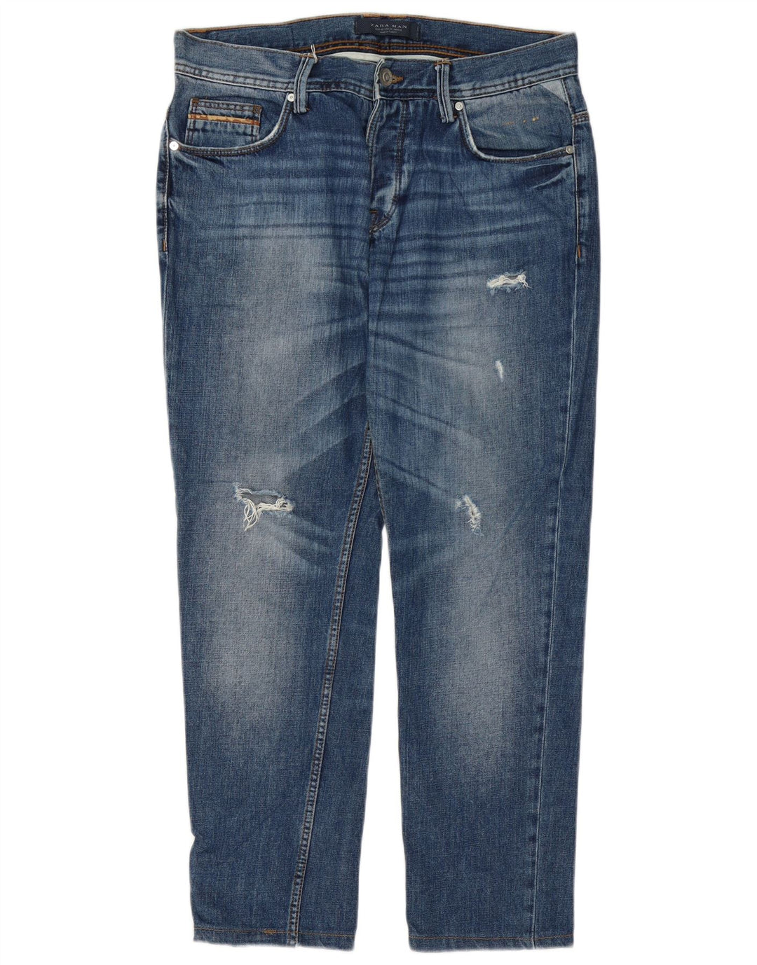 Zara Mens Distressed Tapered Jeans EU 42 Large W32 L28 Blue