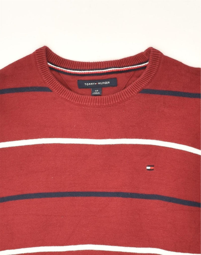 TOMMY HILFIGER Mens Crew Neck Jumper Sweater Small Red Striped Cotton | Vintage Tommy Hilfiger | Thrift | Second-Hand Tommy Hilfiger | Used Clothing | Messina Hembry 