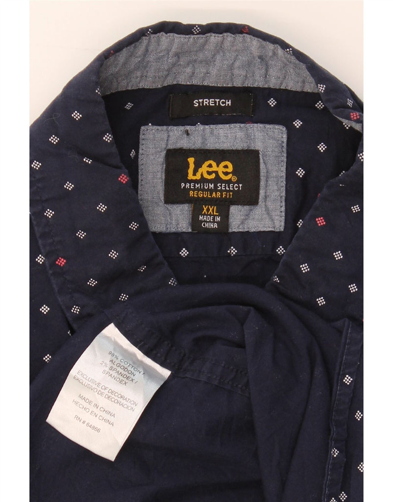 LEE Mens Regular Fit Short Sleeve Shirt 2XL Navy Blue Spotted Cotton Vintage Lee and Second-Hand Lee from Messina Hembry 
