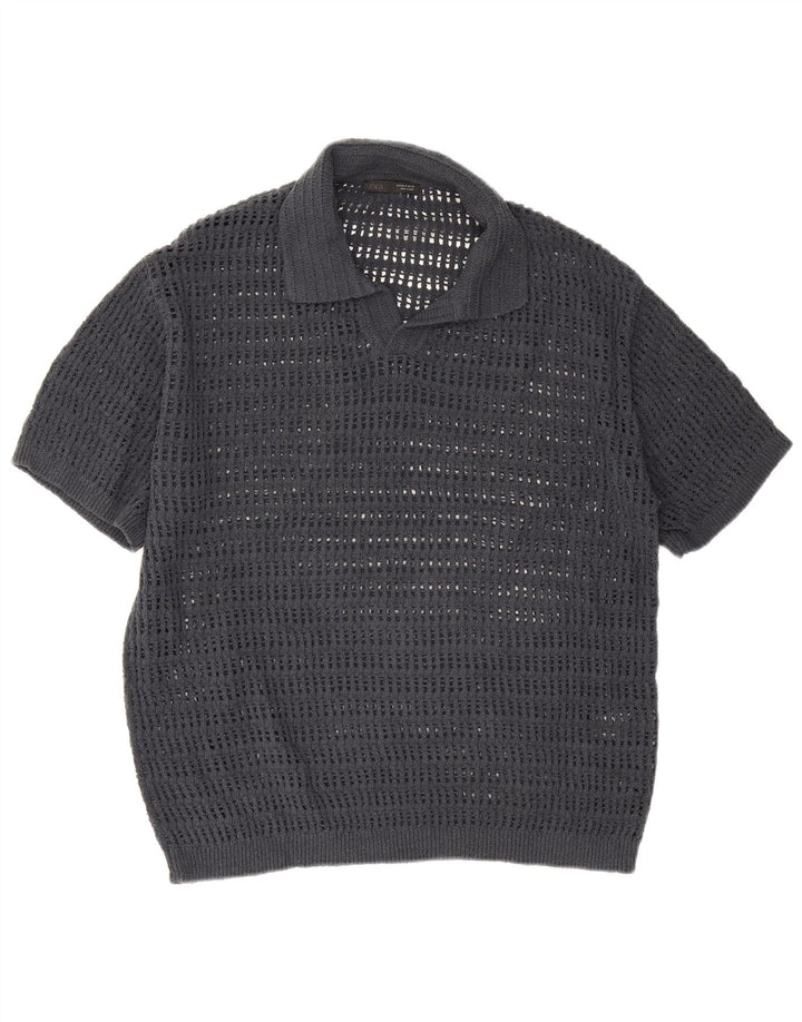 Zara Mens Polo Shirt Medium Grey Cotton
