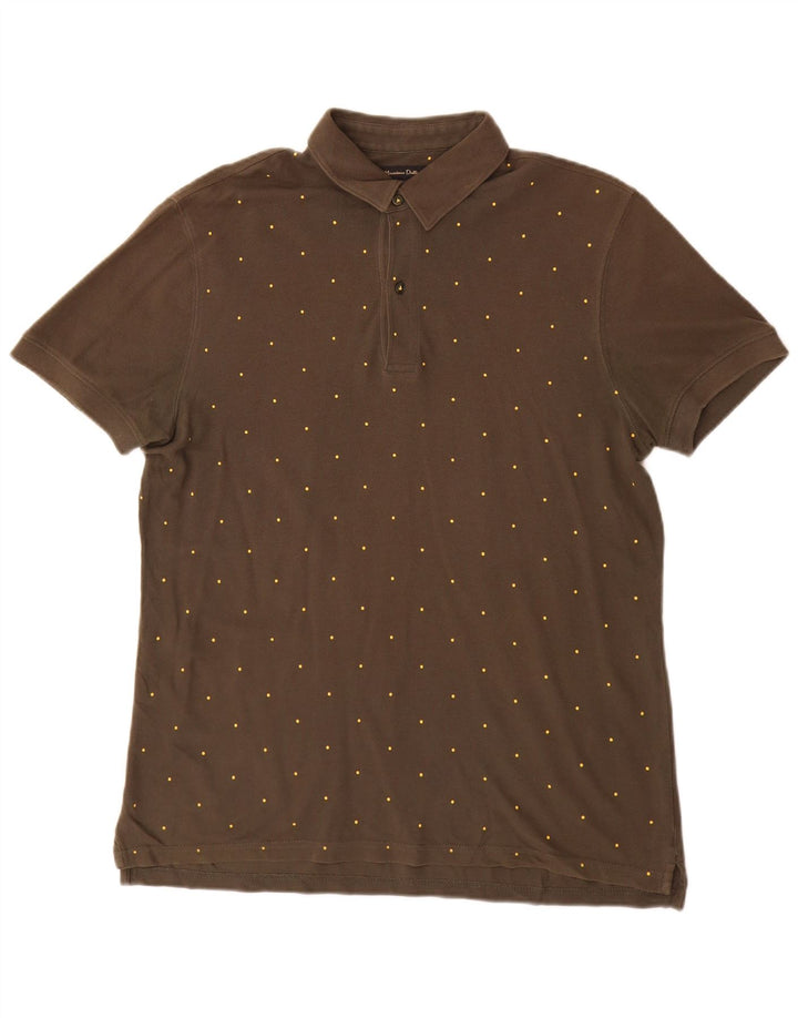 Massimo Dutti Mens Polo Shirt Large Khaki Spotted