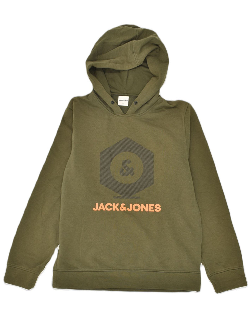 JACK & JONES Mens Graphic Hoodie Jumper Large Khaki Cotton | Vintage Jack & Jones | Thrift | Second-Hand Jack & Jones | Used Clothing | Messina Hembry 