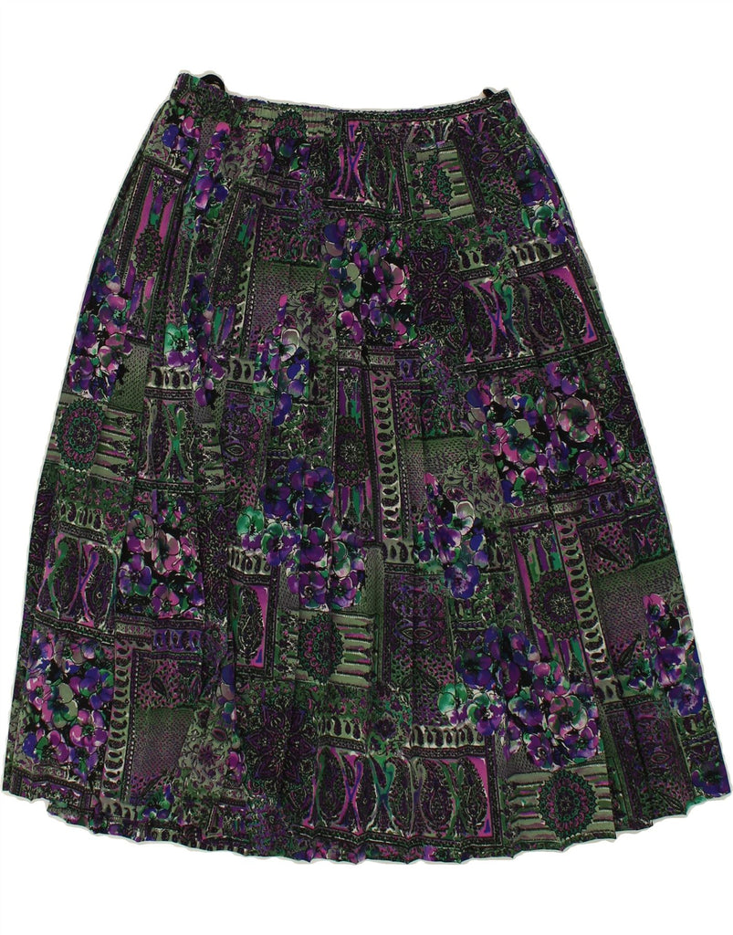 VINTAGE Womens Pleated A-Line Skirt IT 46 Large W32 Green Floral Polyester Vintage Vintage and Second-Hand Vintage from Messina Hembry 