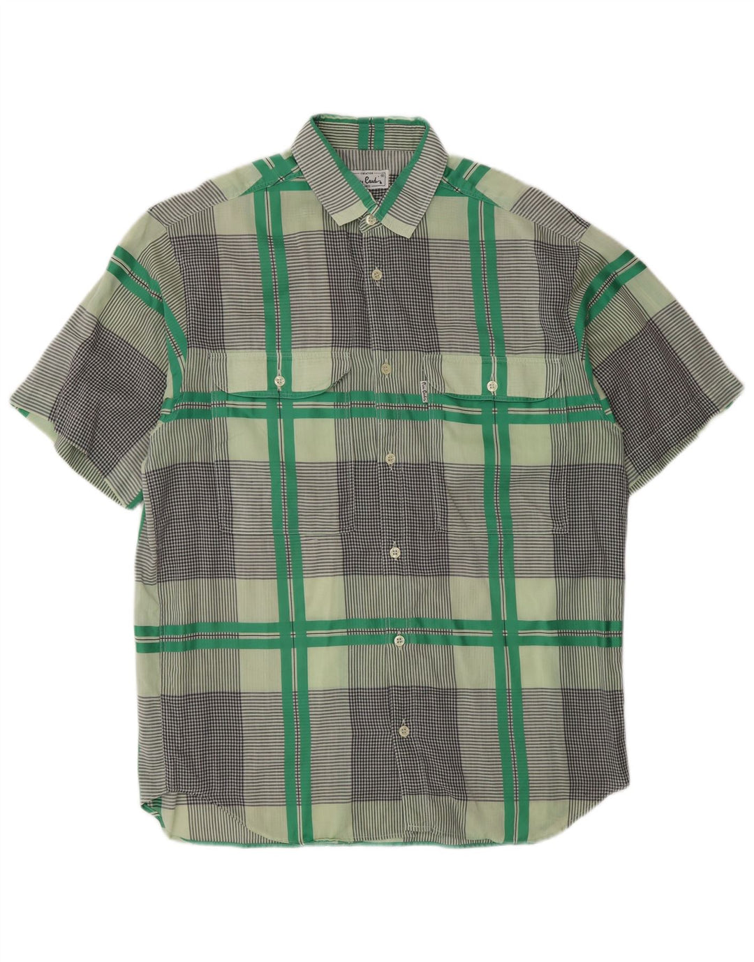 Pierre Cardin Mens Short Sleeve Shirt Medium Green Check