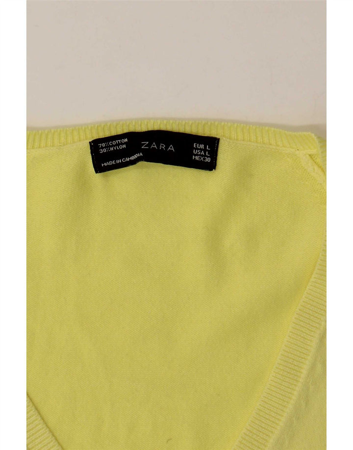 Zara Womens V-Neck Jumper Sweater UK 14 Large Yellow