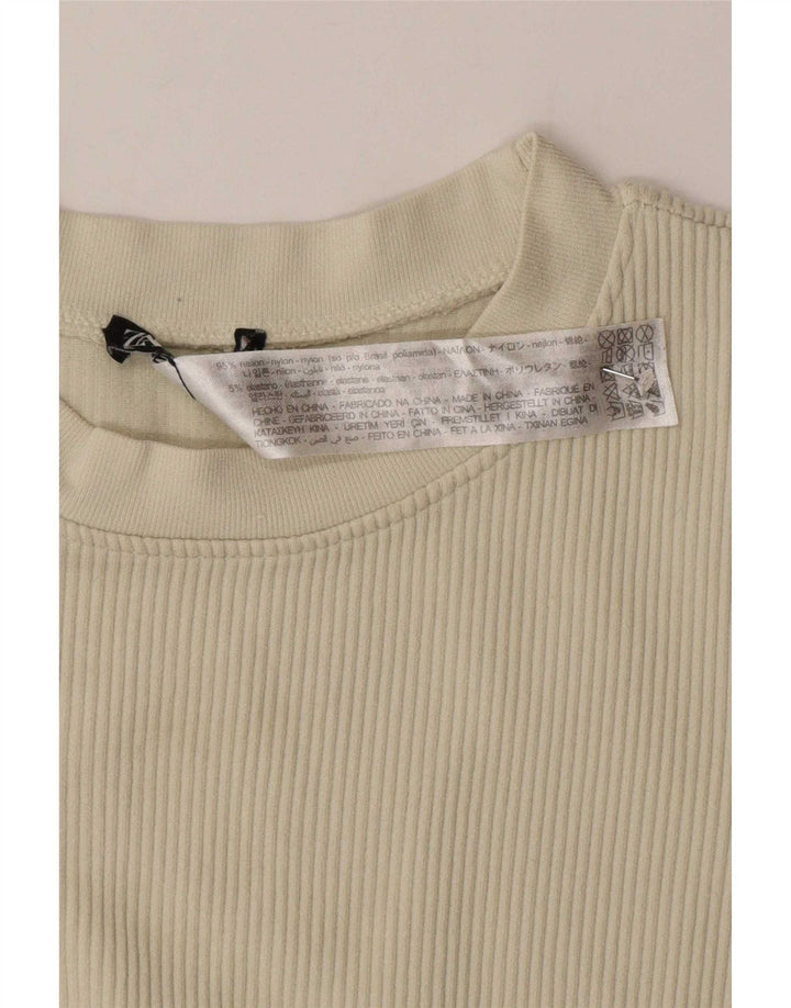 Zara Womens Crop T-Shirt Top UK 12 Medium Off White Nylon