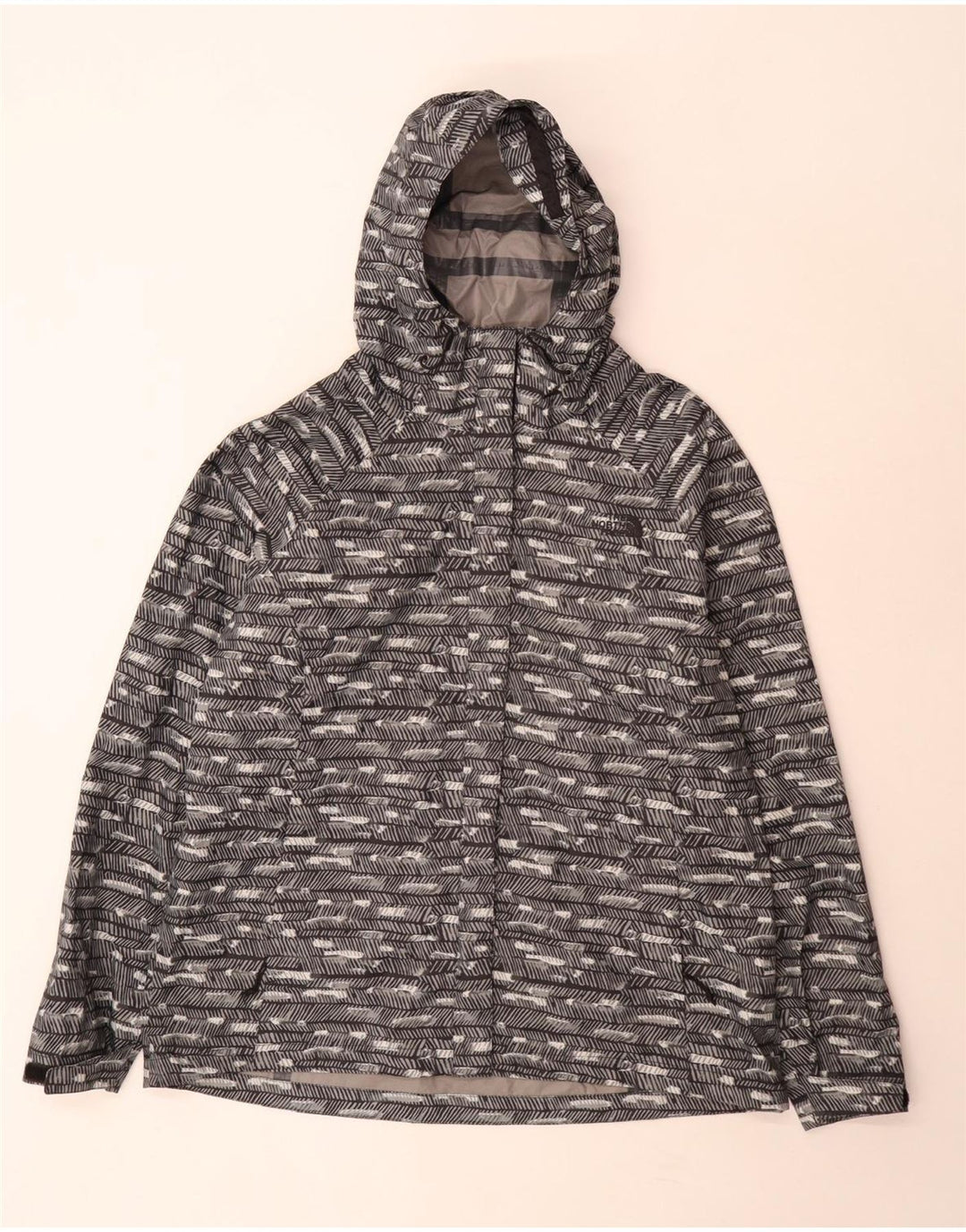 The North Face Womens Hooded Rain Jacket UK 18 XL Grey Striped Polyester