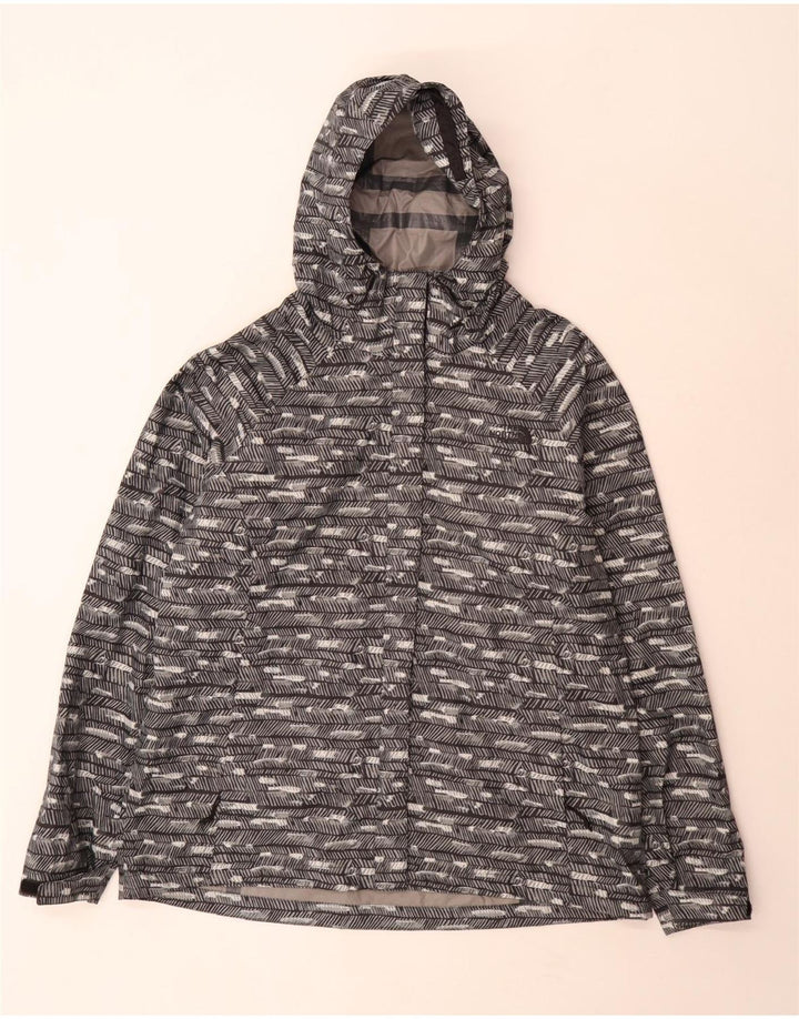 The North Face Womens Hooded Rain Jacket UK 18 XL Grey Striped Polyester