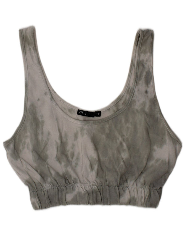 Zara Womens Bralette Crop Top Small Grey Tie Dye Cotton