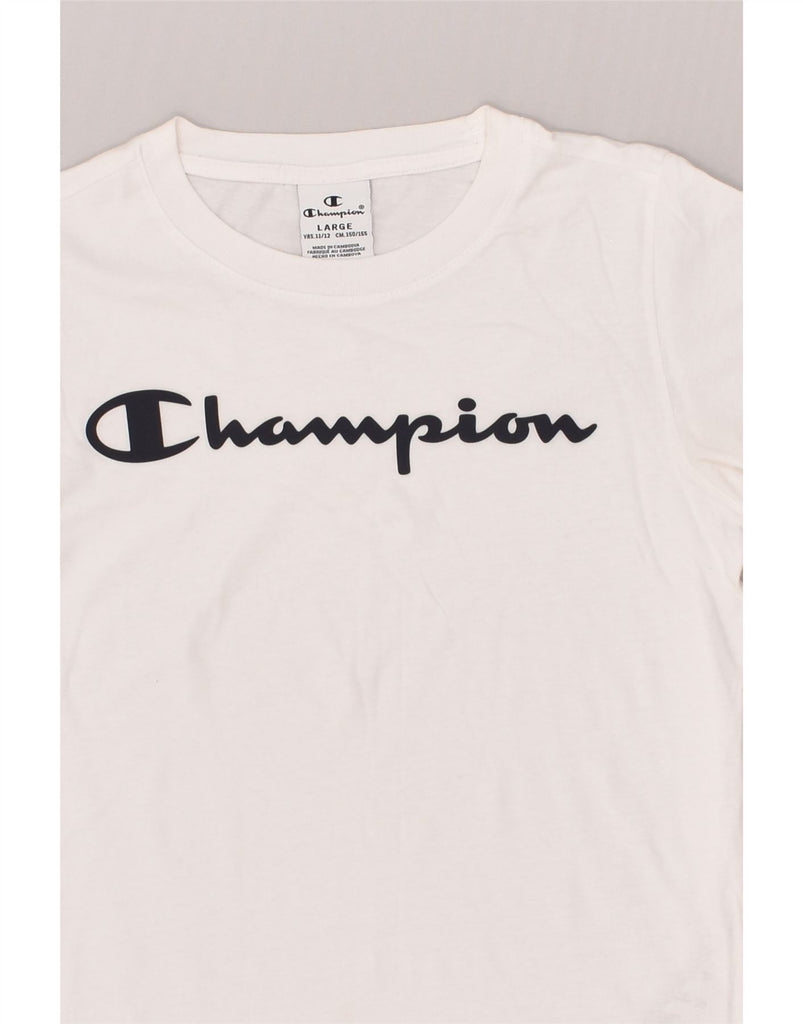 CHAMPION Boys Graphic T-Shirt Top 11-12 Years Large  White Cotton | Vintage Champion | Thrift | Second-Hand Champion | Used Clothing | Messina Hembry 