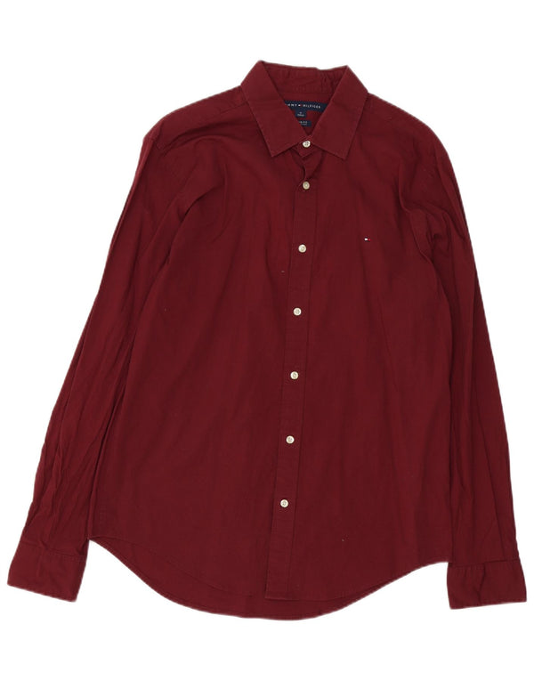 Tommy Hilfiger Mens Custom Fit Shirt Medium Burgundy Cotton