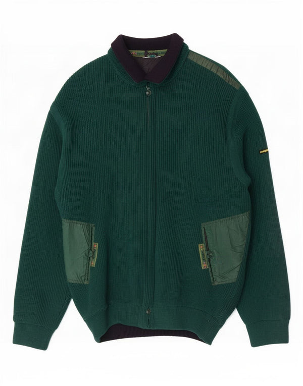 Navigare Mens Cardigan Sweater Large Green Colourblock Acrylic