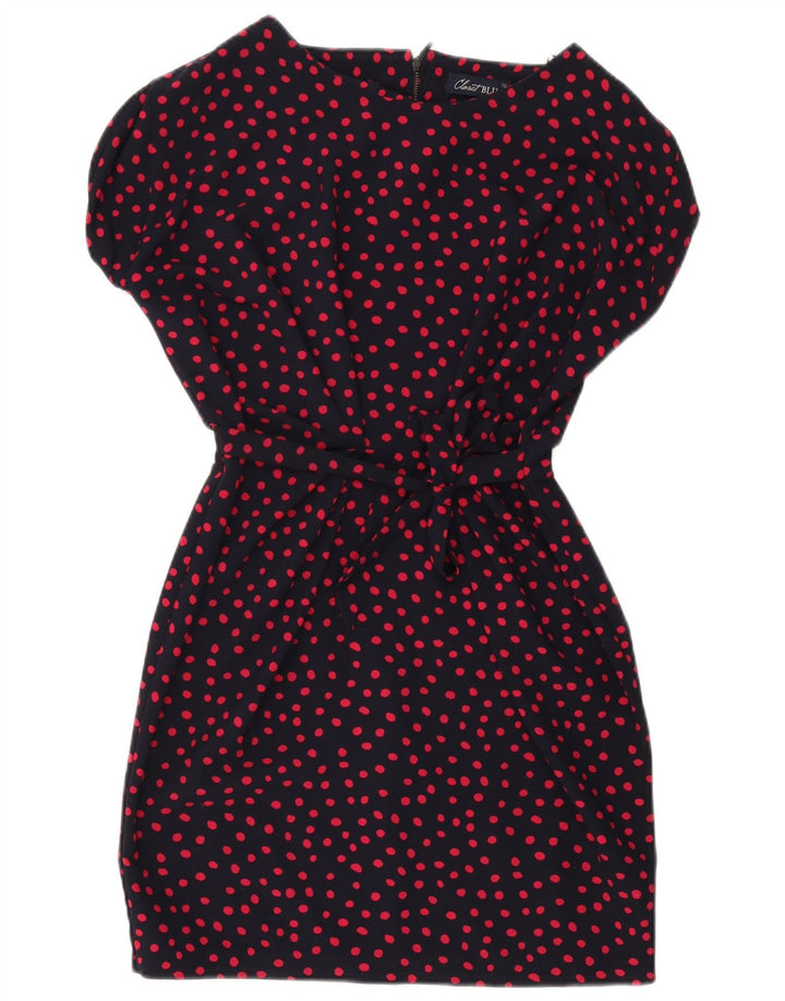 CLOSET Womens Basic Dress UK 12 Medium Navy Blue Polka Dot Polyester