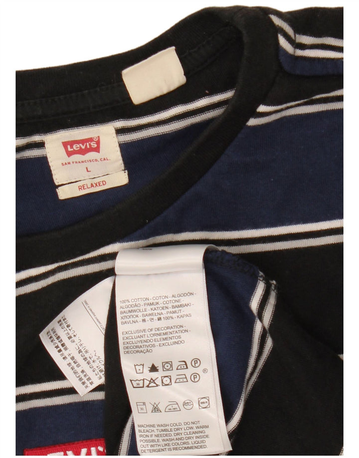 Levi's Mens T-Shirt Top Large Navy Blue Striped Cotton
