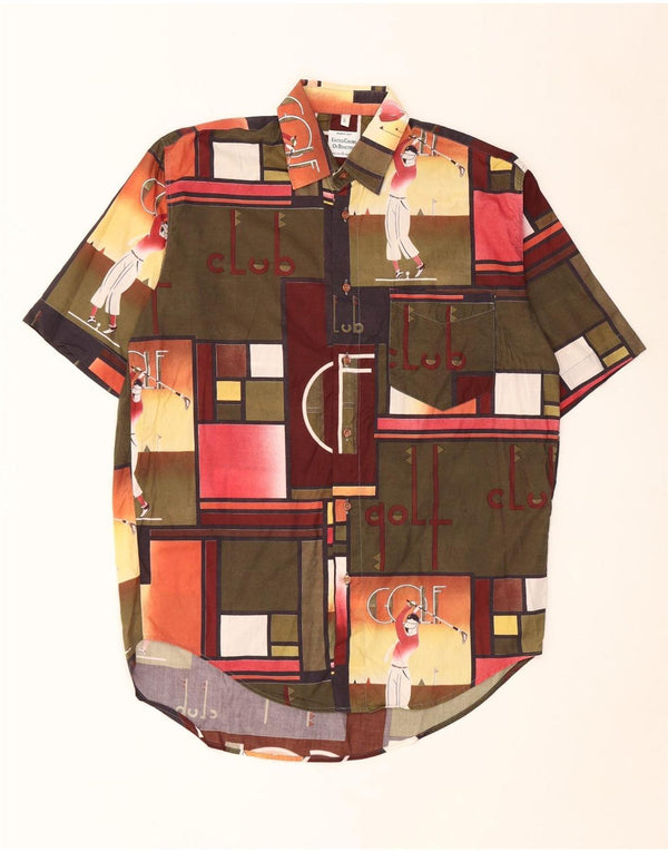 Benetton Mens Short Sleeve Shirt Small Multicoloured Patchwork Cotton