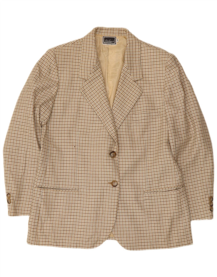 Luisa Spagnoli Womens 2 Button Blazer Jacket IT 48 XL Beige Houndstooth