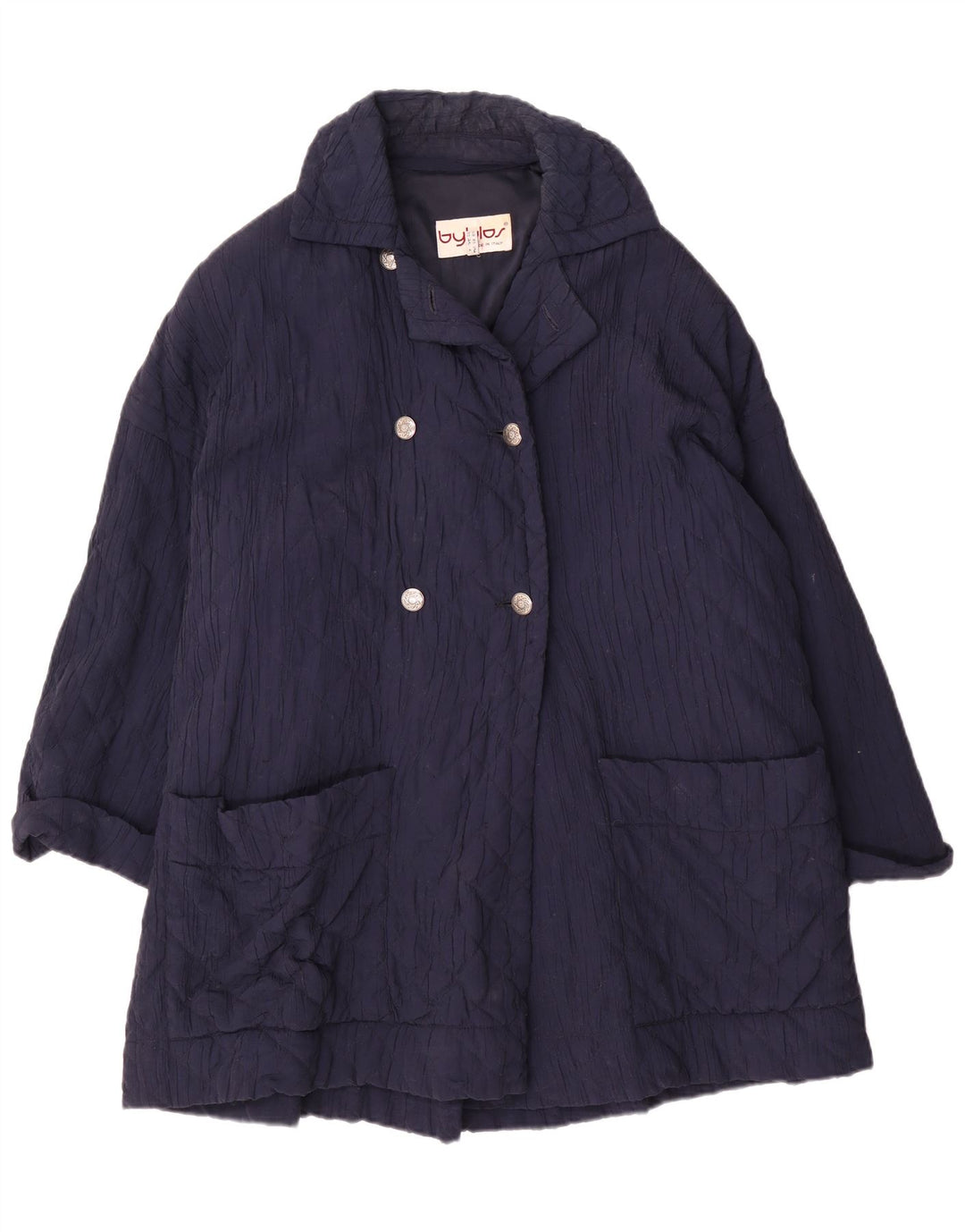 Byblos Womens Double Breasted Quilted Overcoat UK 20 2XL Navy Blue Viscose