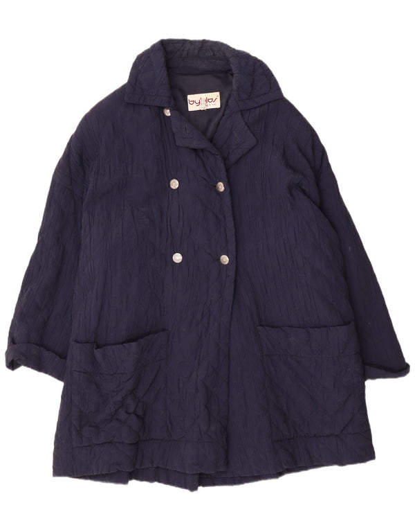 Byblos Womens Double Breasted Quilted Overcoat UK 20 2XL Navy Blue Viscose