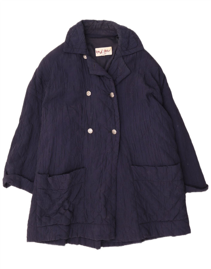 Byblos Womens Double Breasted Quilted Overcoat UK 20 2XL Navy Blue Viscose