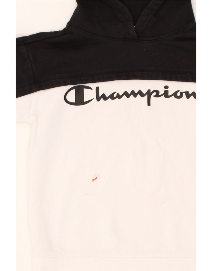 CHAMPION Boys Graphic Hoodie Jumper 9-10 Years Medium White Colourblock | Vintage Champion | Thrift | Second-Hand Champion | Used Clothing | Messina Hembry 