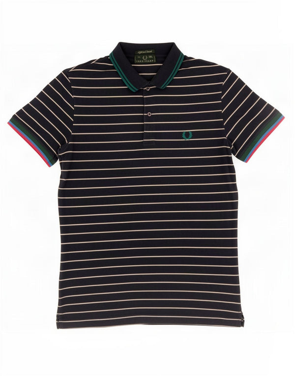 Fred Perry Mens Polo Shirt 2XL Navy Blue Striped Cotton