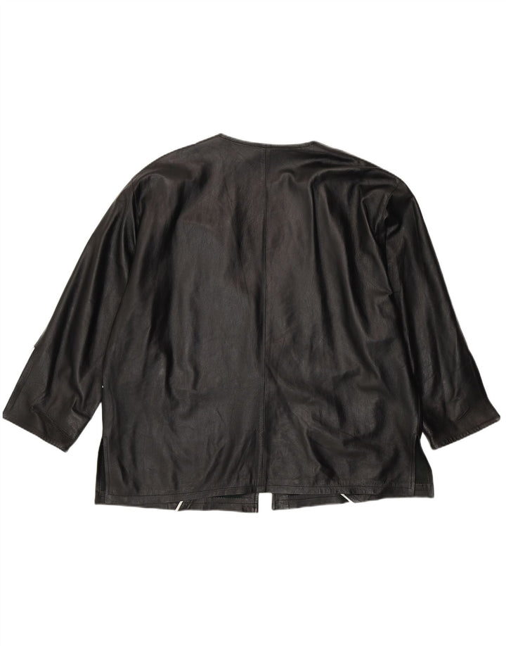 VINTAGE Womens Leather Jacket UK 20 2XL Black