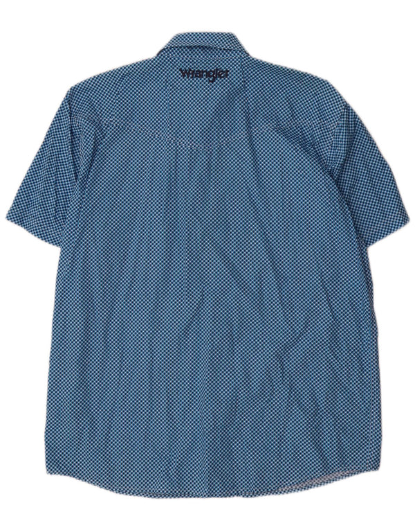 Wrangler Mens Short Sleeve Shirt Large Blue Geometric Cotton