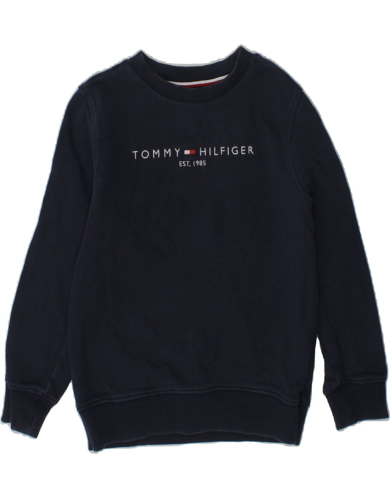 TOMMY HILFIGER Boys Graphic Sweatshirt Jumper 4-5 Years Navy Blue Cotton | Vintage Tommy Hilfiger | Thrift | Second-Hand Tommy Hilfiger | Used Clothing | Messina Hembry 